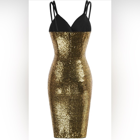 NWT GRACE KARIN GOLD/BLACK SEQUENCE MID LENGTH DRESS - Picture 3 of 8